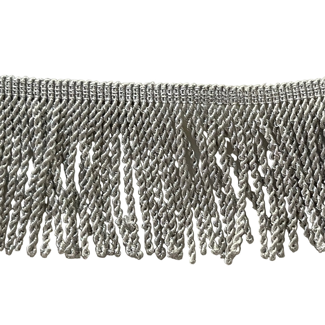 2" Silver Metallic Bouillon Fringed Piping Trim (Made in France)