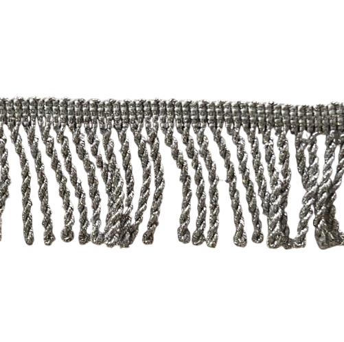 2" Silver Metallic Bouillon Fringed Piping Trim (Made in England)