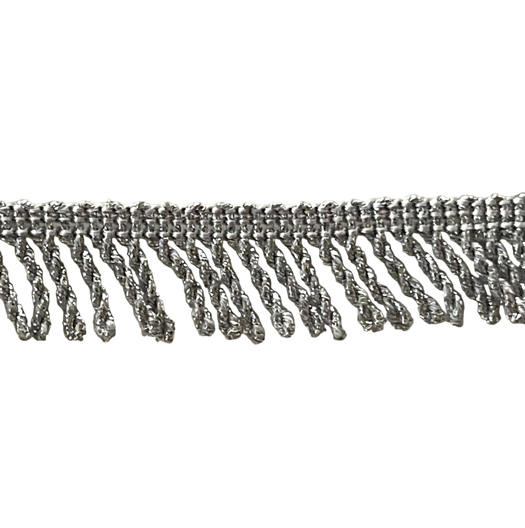 3/4" Silver Metallic Bouillon Fringed Piping Trim (Made in England)