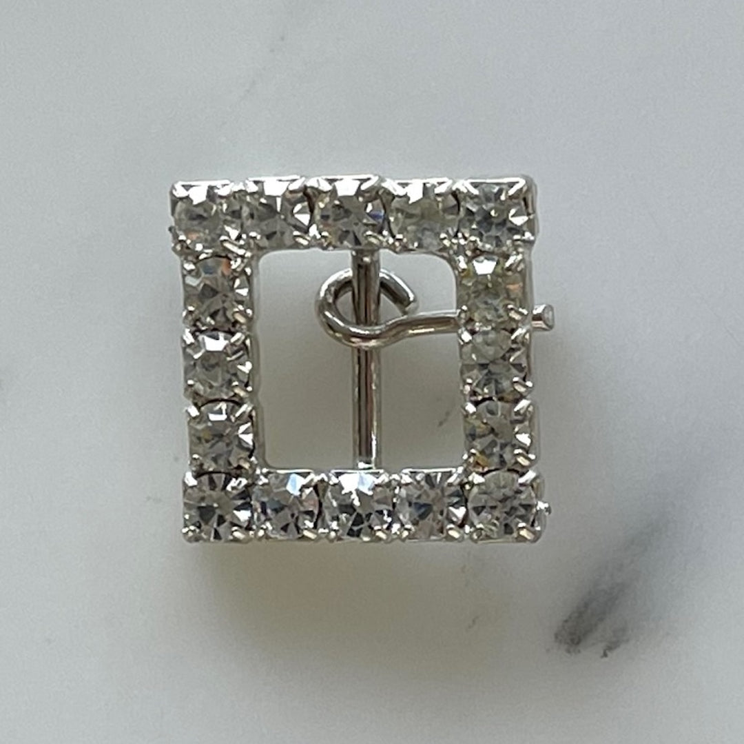 1/2" Clear Rhinestone & Silver Square Metal Buckle