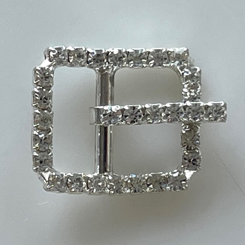 3/4" Clear Rhinestone & Silver Rectangular Metal Buckle with Rhinestone Prong