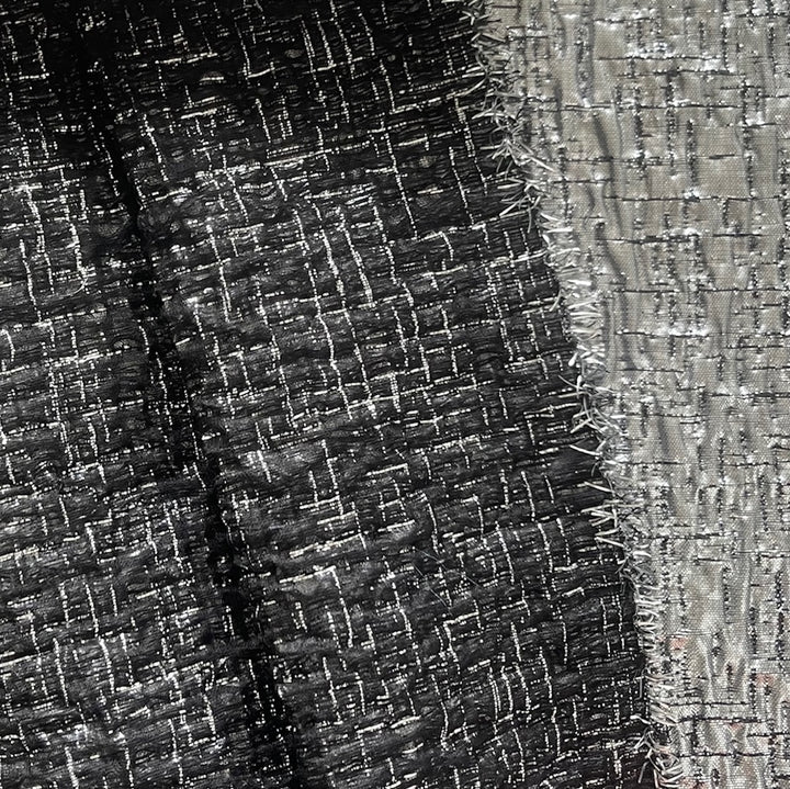Light-Weight Ethereal Obsidian & Silver Silk Blend Brocade (Made in Italy)