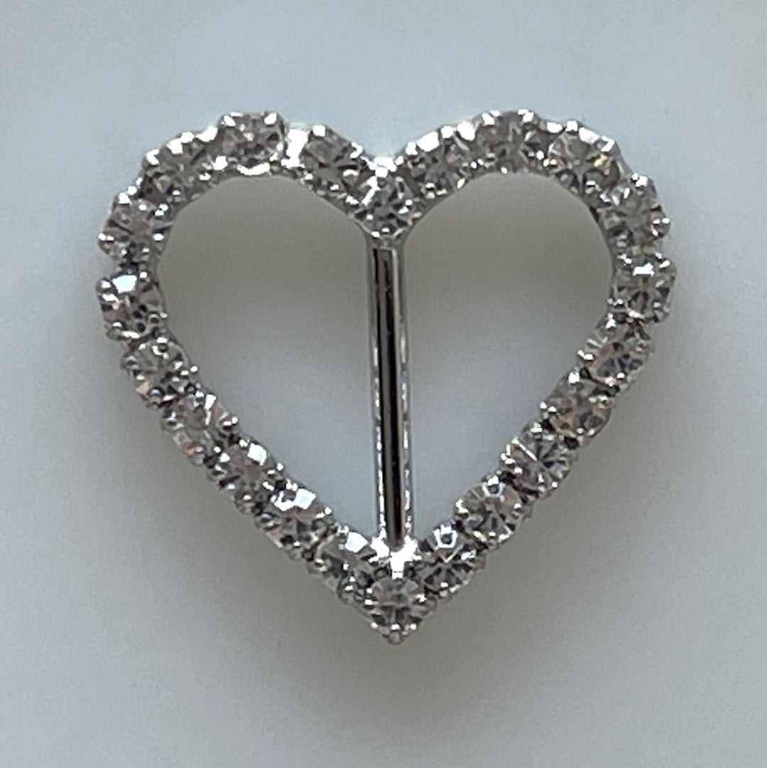 5/8" Clear Rhinestone & Silver Heart-Shaped Metal Buckle