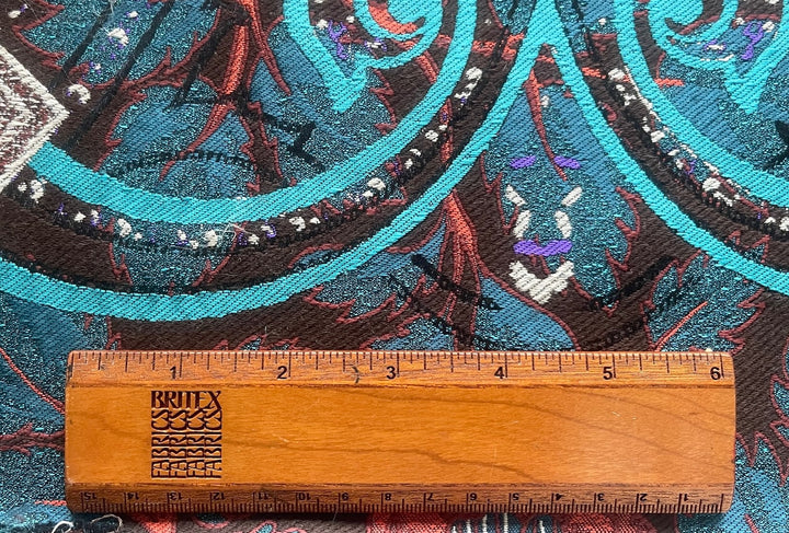 31" Panel - Etro Dramatic Persimmon & Teal Signature Wool Blend Brocade (Made in Italy)