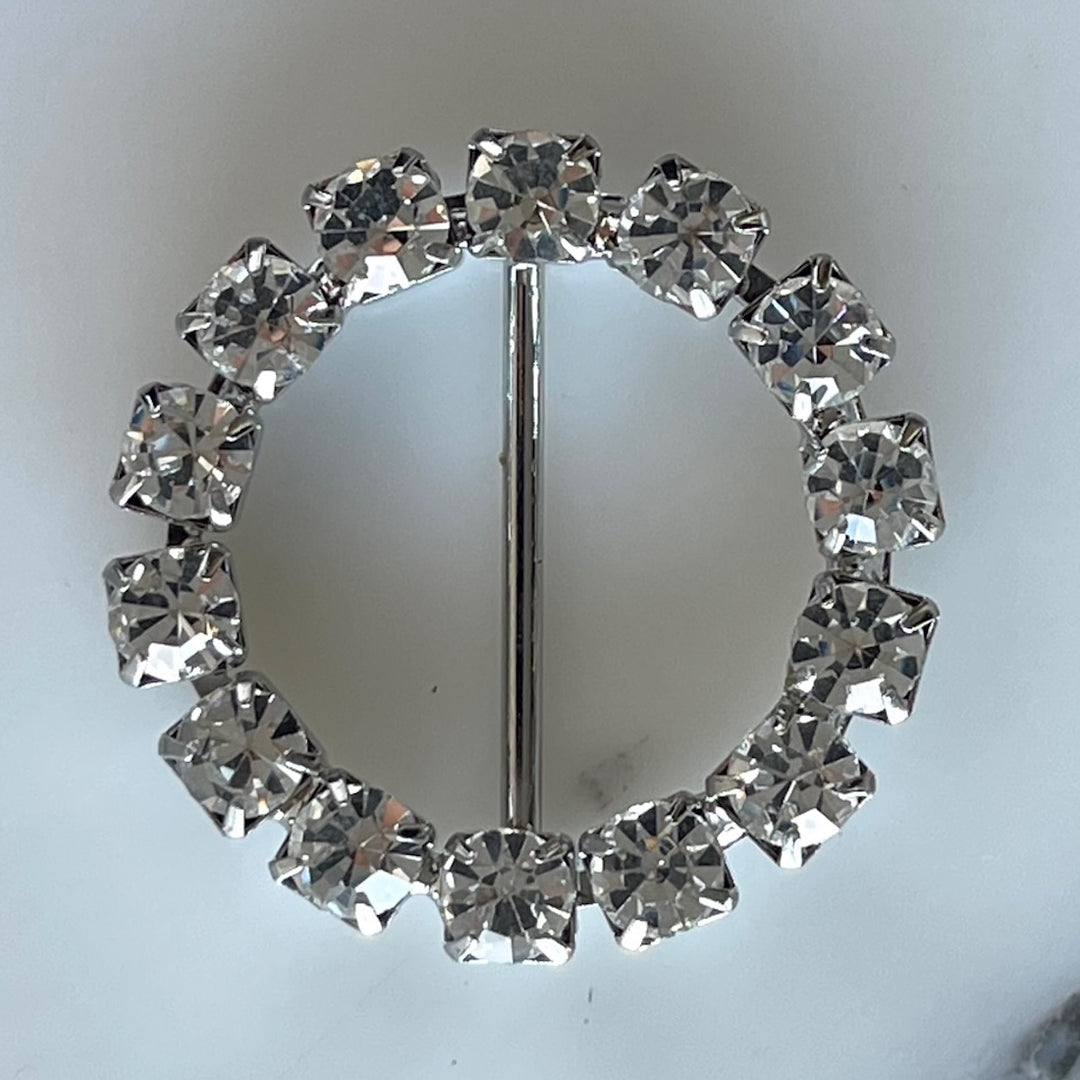 1" Clear Rhinestone & Silver Round Metal Buckle