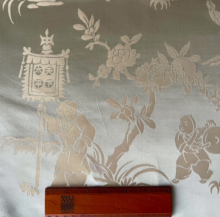 Asian Toile Sea Glass Mist Silk Satin Brocade Jacquard