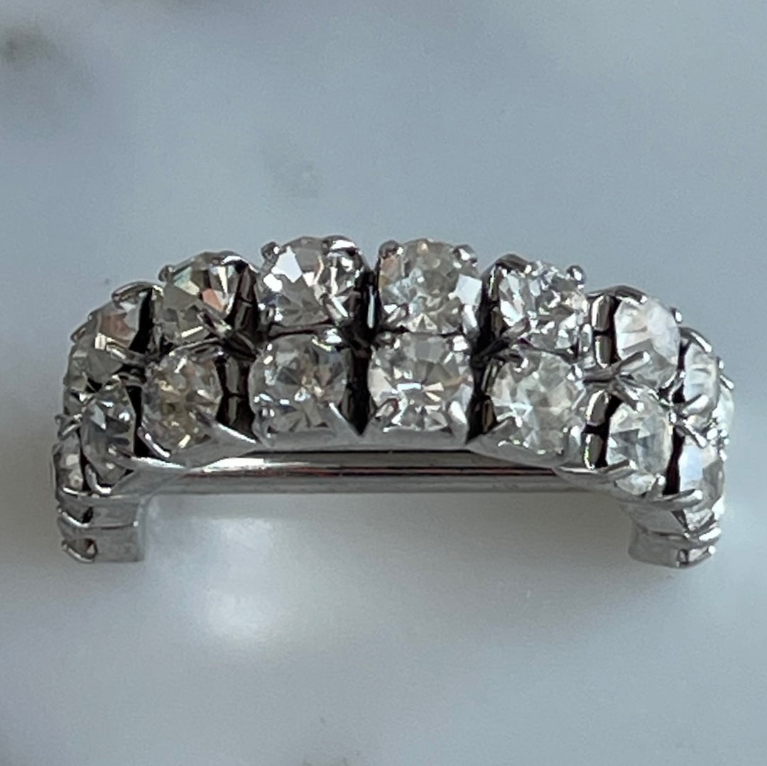 1" Clear Rhinestone & Silver Half Circle Metal Buckle