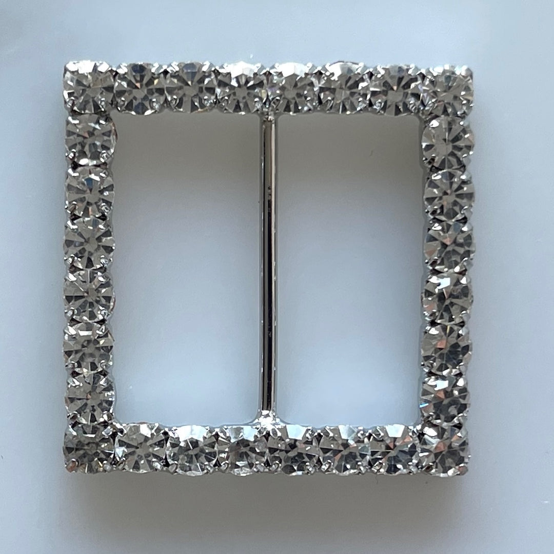 1 1/4" Clear Rhinestone & Silver Square Metal Buckle