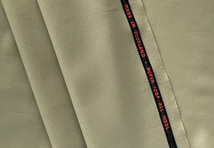 Lighter-Weight Cool Khaki Selvedged Super 120s Wool Suiting  (Made in Scotland)