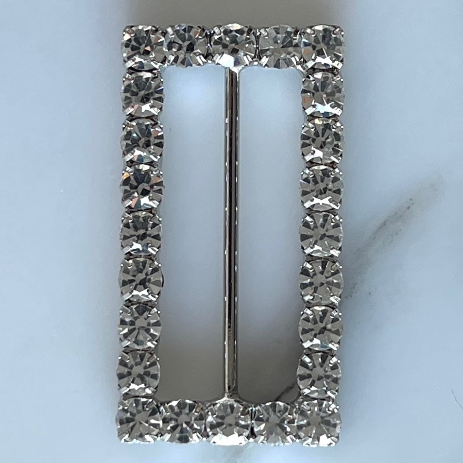 1 1/2" Clear Rhinestone & Silver Rectangular Metal Buckle