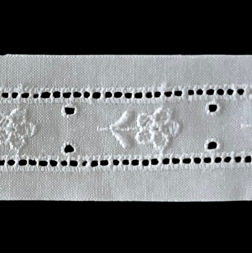 1 1/8" Flowers & Dots White Cotton Eyelet Trim (Made in Switzerland)
