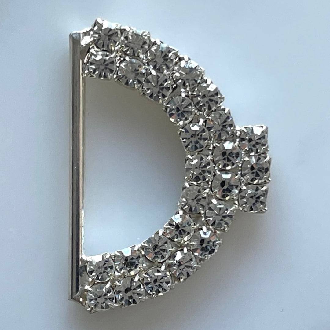 1 1/2" Clear Rhinestone & Silver Half Moon Metal Buckle