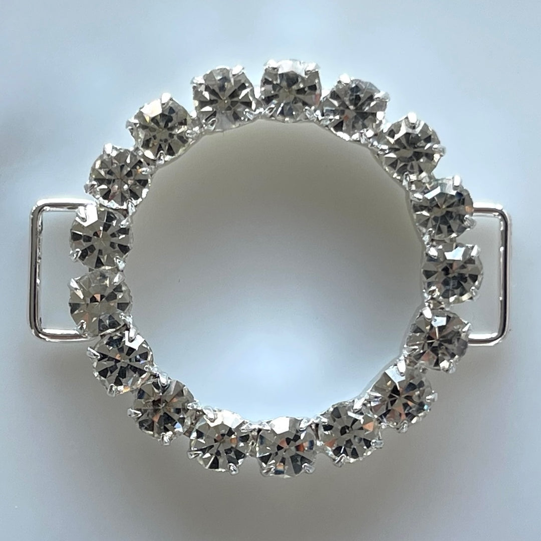 1 1/2" Clear Rhinestone & Silver Round Metal Buckle
