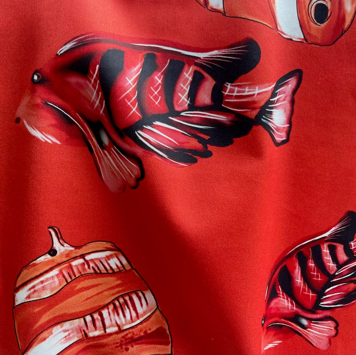 Aquarium School Tomato Red Cotton Sateen (Made in Italy)