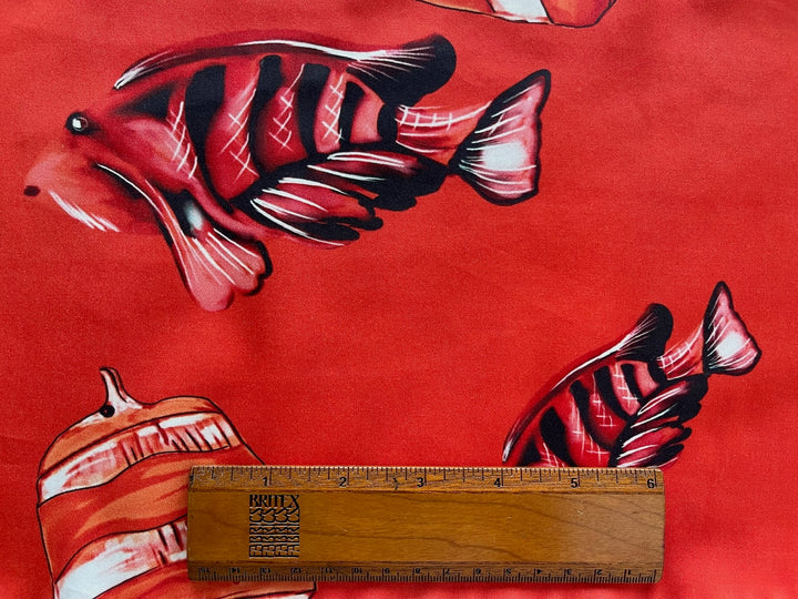 Aquarium School Tomato Red Cotton Sateen (Made in Italy)
