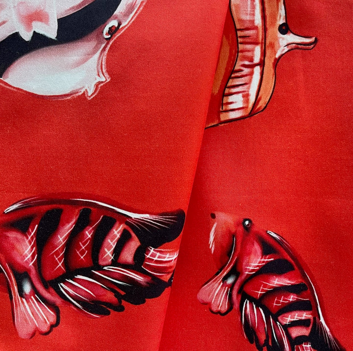 Aquarium School Tomato Red Cotton Sateen (Made in Italy)