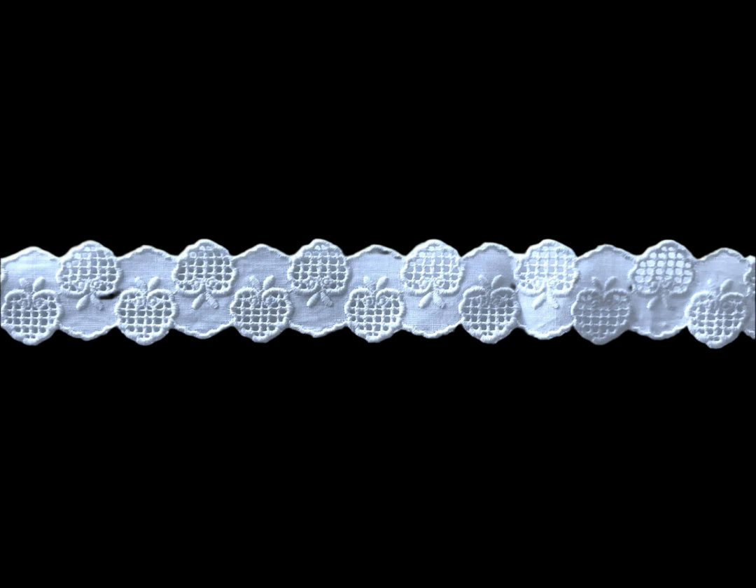 7/8" Strawberry Hearts White Cotton Eyelet Trim (Made in Switzerland)