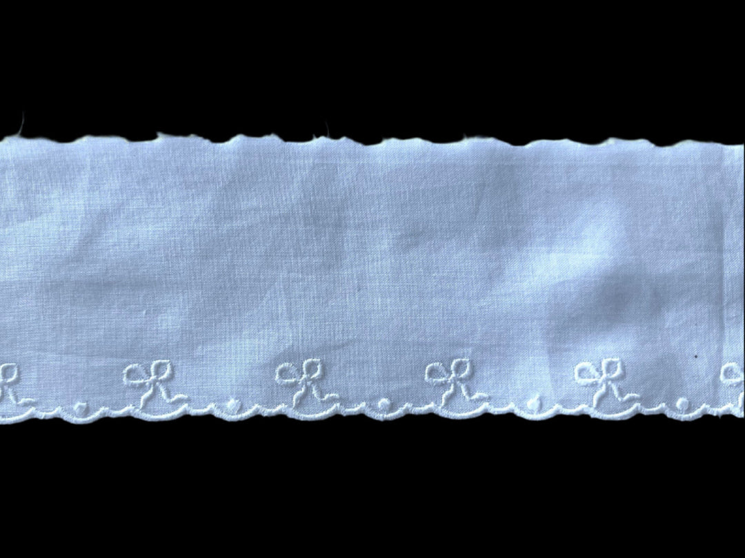 2" Bows & Dots White Cotton Eyelet Trim (Made in Switzerland)