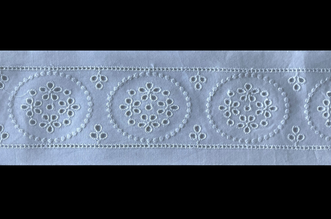 2 1/2" Ring Around a Rosie White Cotton Eyelet Trim (Made in Switzerland)