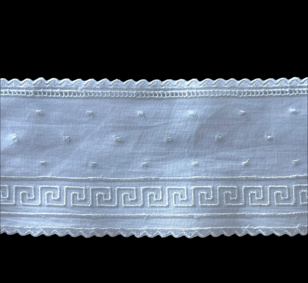 3" Swiss Dots & Greek Keys Cotton Eyelet Trim (Made in Switzerland)