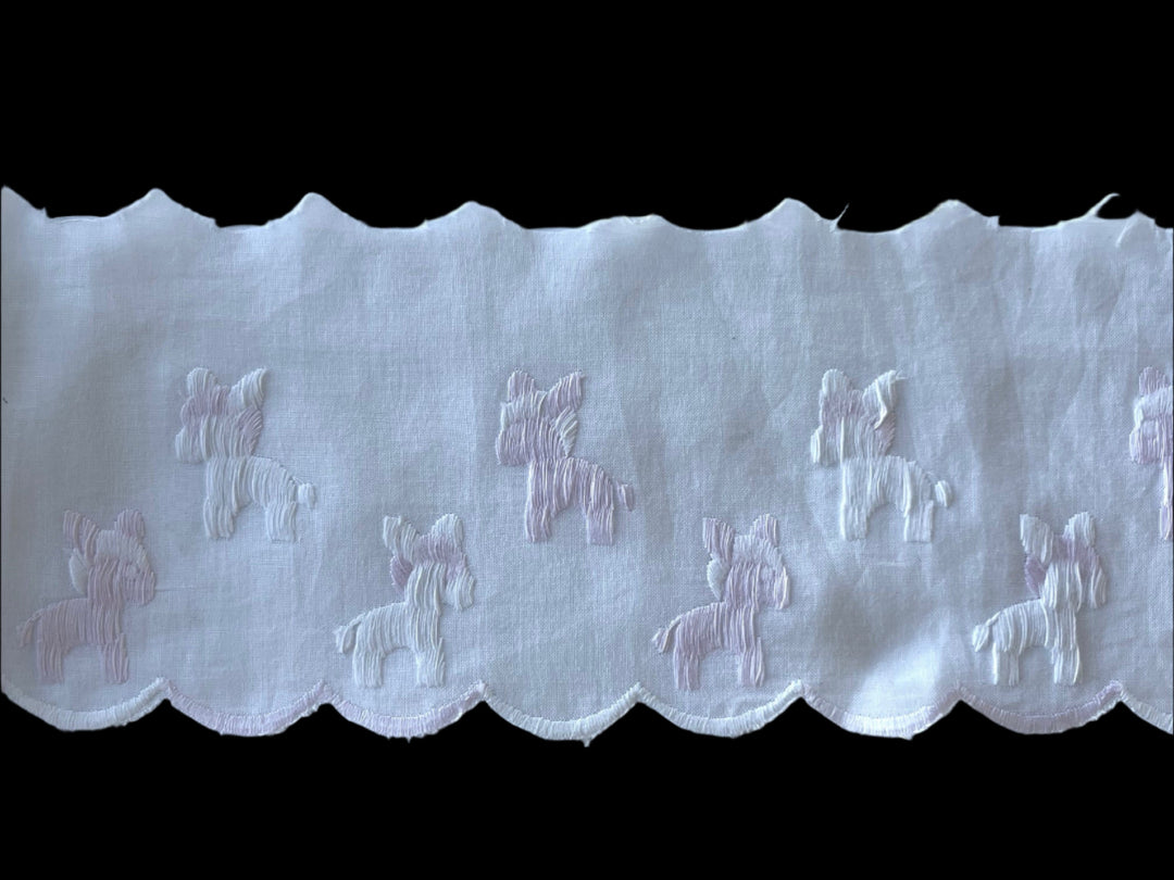 3 1/2" Peppermint Pink Donkeys White Cotton Eyelet Trim (Made in Switzerland)