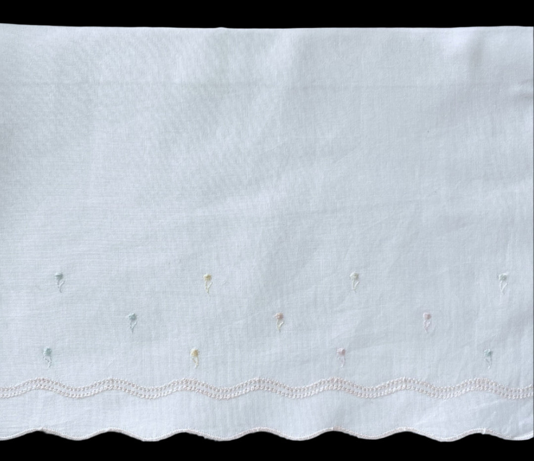 6 7/8" Pastel Flowers Pink Scalloped White Cotton Eyelet Trim (Made in Switzerland)