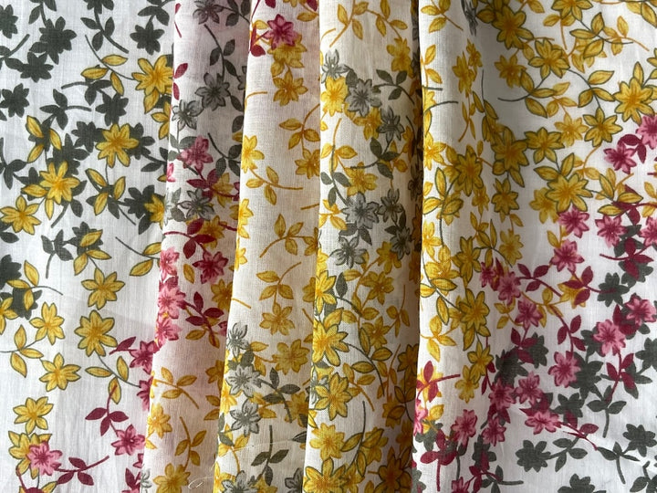 Delicate Diagonal Vining Floral Cotton Voile (Made in Italy)