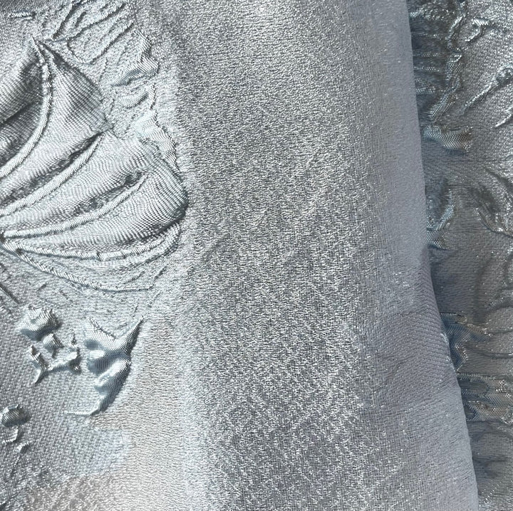 Metallic Ice Blue Lame Foliage Polyester Organza Brocade (Made in Italy)