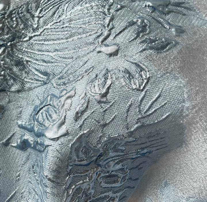 Metallic Ice Blue Lame Foliage Polyester Organza Brocade (Made in Italy)
