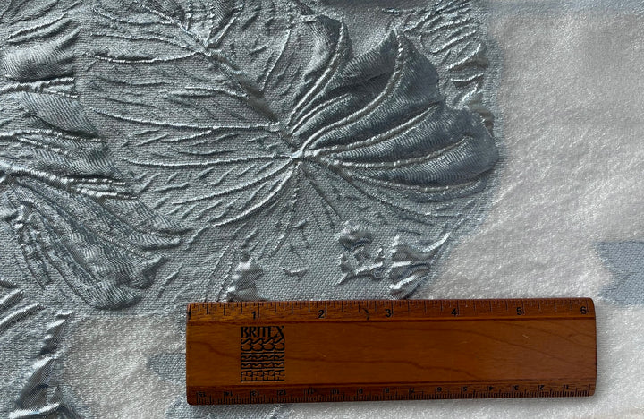 Metallic Ice Blue Lame Foliage Polyester Organza Brocade (Made in Italy)