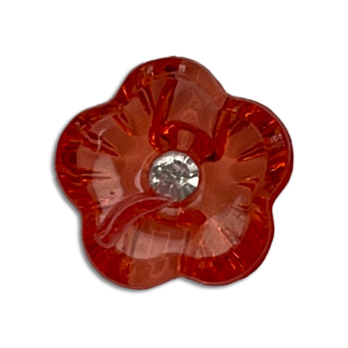 1/2" Floral Blushing Garnet & Rhinestone Plastic Button (Made in France)