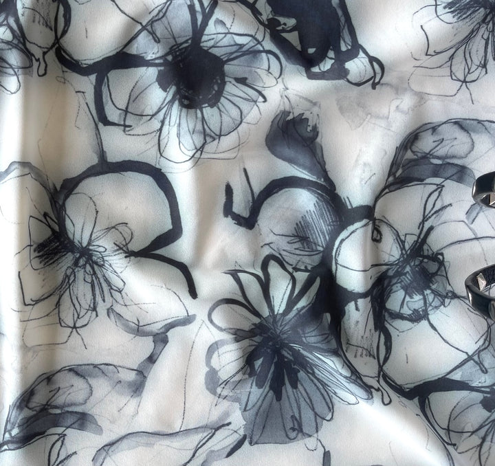 Designer Lighter-Weight Aqua & Fog Soft Floral Polyester Knit (Made in Italy)