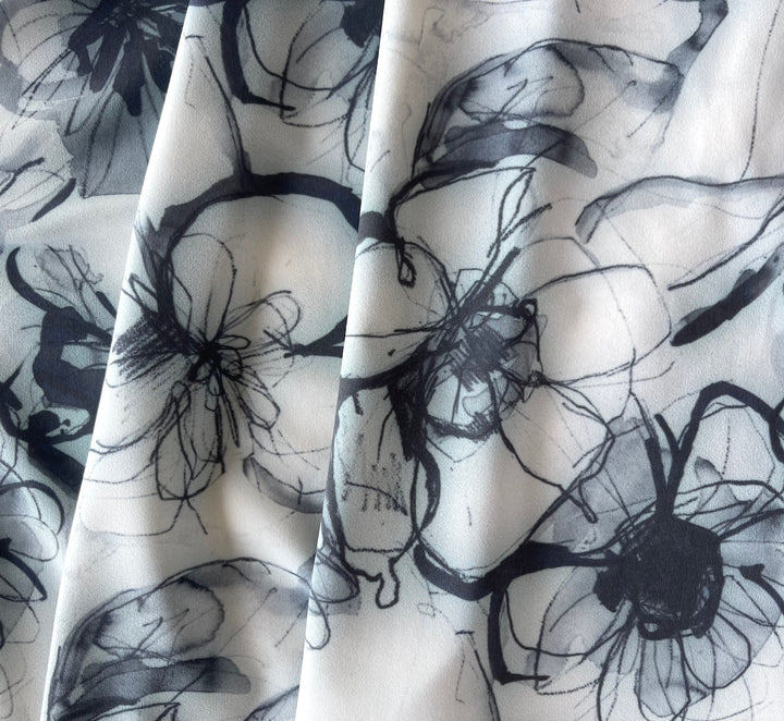 Designer Lighter-Weight Aqua & Fog Soft Floral Polyester Knit (Made in Italy)