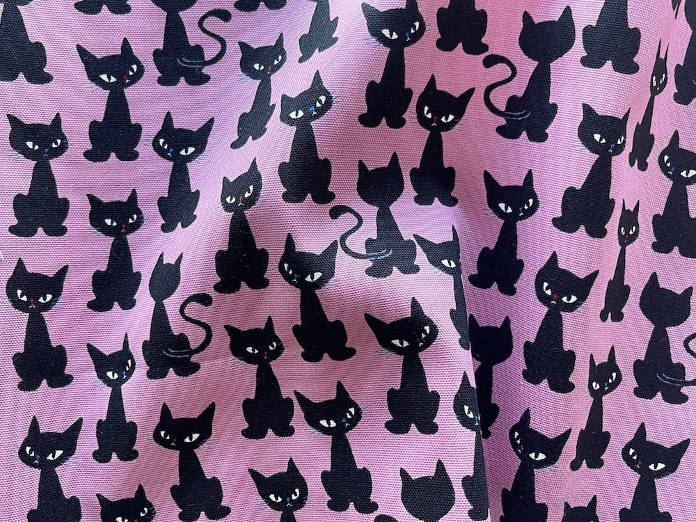 Void Cats on Bubblegum Pink Light-Weight Cotton Canvas (Made in Japan)