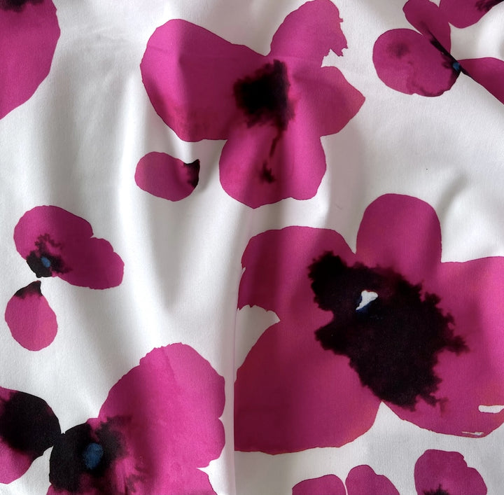 Designer Lighter-Weight Floating Vivid Cherry Blossoms Polyester Knit (Made in Italy)