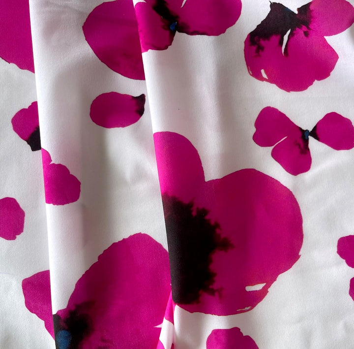 Designer Lighter-Weight Floating Vivid Cherry Blossoms Polyester Knit (Made in Italy)