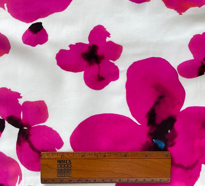 Designer Lighter-Weight Floating Vivid Cherry Blossoms Polyester Knit (Made in Italy)