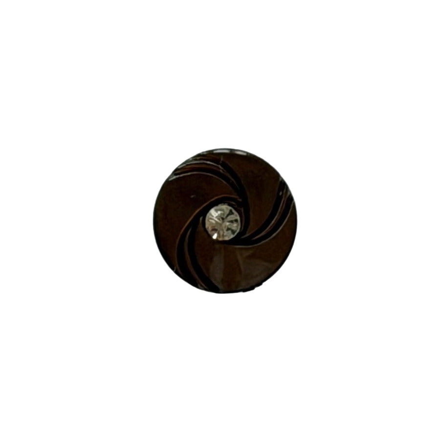 1/2" Walnut Swirl with Rhinestone Center Plastic Button (Made in Spain)