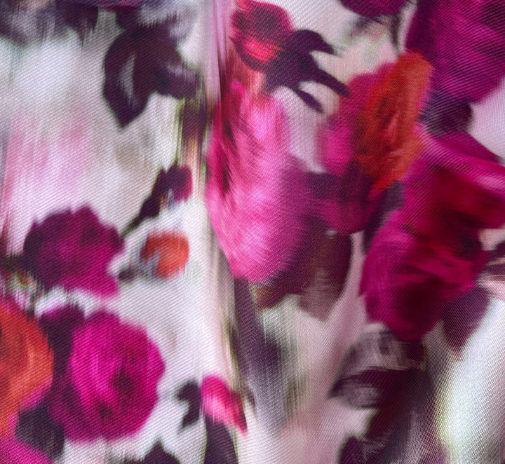 Rain Drenched Roses Crisp Polyester Mikado Twill (Made in Italy)