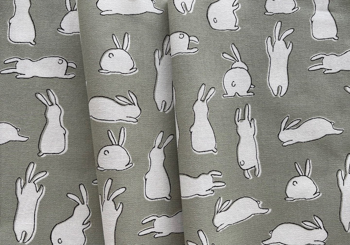 Bunny Hop on Dusted Sage Light-Weight Cotton Duck (Made in Japan)