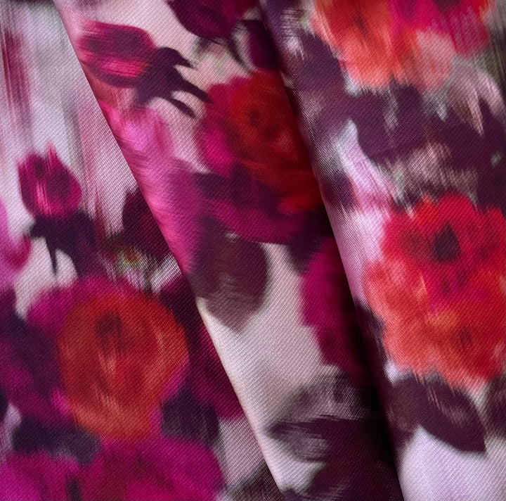 Rain Drenched Roses Crisp Polyester Mikado Twill (Made in Italy)