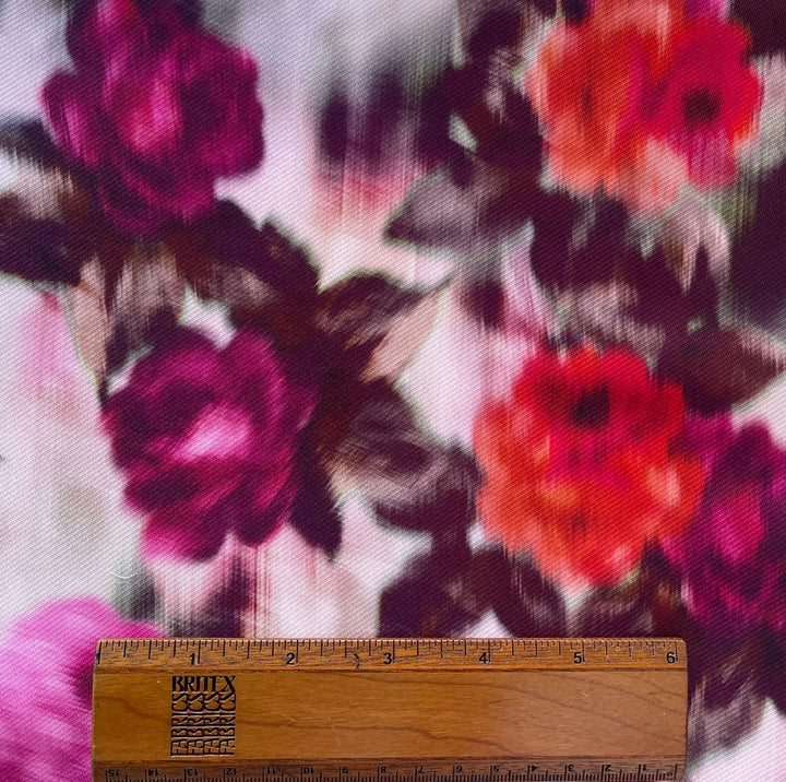 Rain Drenched Roses Crisp Polyester Mikado Twill (Made in Italy)