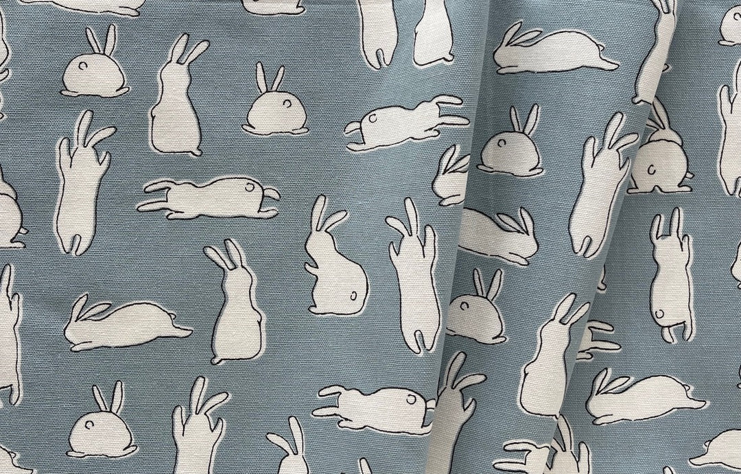 Bunny Hop on Tempered Slate Light-Weight Cotton Duck (Made in Japan)