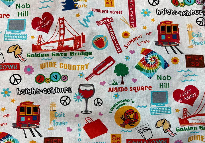 Midweight I Left My Heart in San Francisco White Cotton  - Britex Exclusive SF Cotton