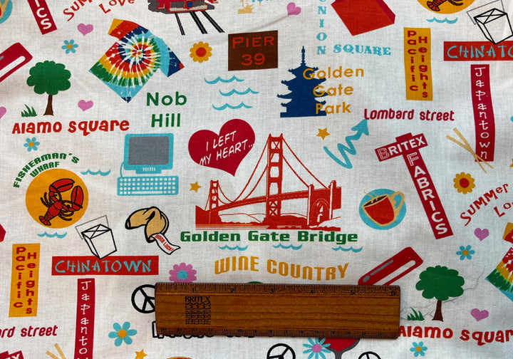 Midweight I Left My Heart in San Francisco White Cotton  - Britex Exclusive SF Cotton