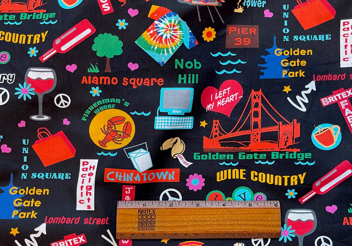 Midweight I Left My Heart in San Francisco Black Cotton  - Britex Exclusive SF Cotton