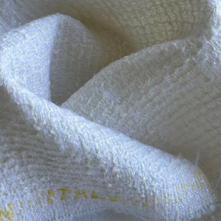 Glittering Snowflakes Selvedged Virgin Wool Blend Bouclé (Made in Italy)