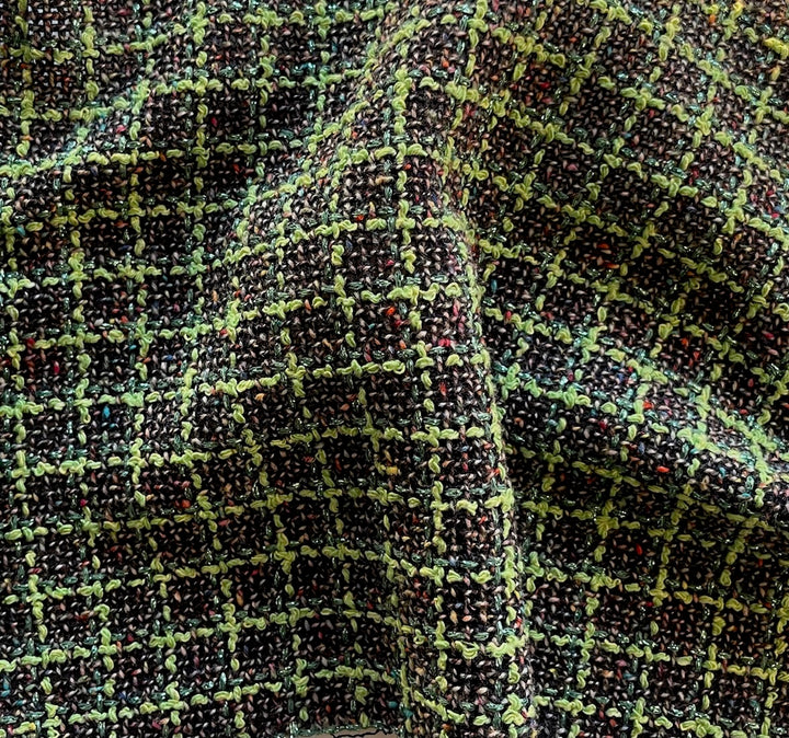 Lighter Weight Citrus Pear Green & Black Wool Blend Bouclé (Made in Italy)