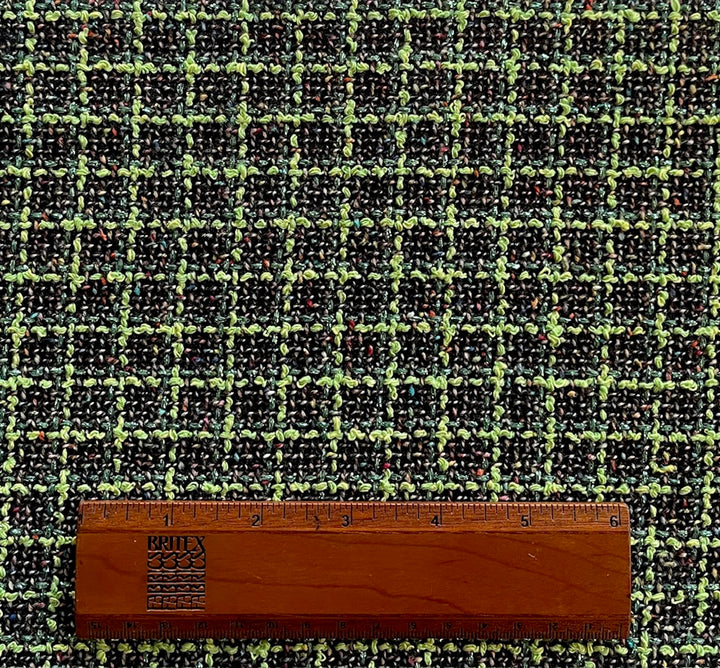 Lighter Weight Citrus Pear Green & Black Wool Blend Bouclé (Made in Italy)