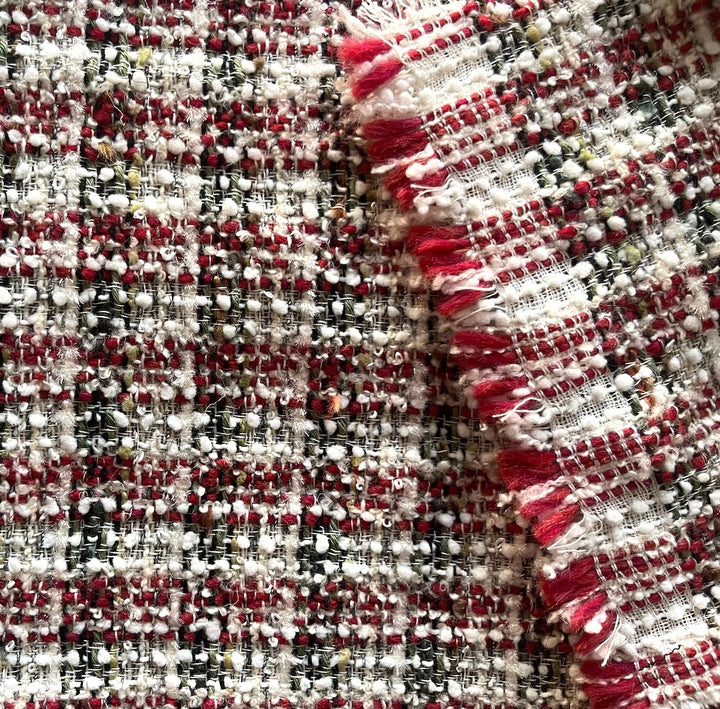 Couture Crimson, Coal & Cloud Tweedy Wool Blend Bouclé (Made in Italy)